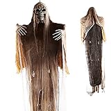 PIKOVIC Halloween Deko 180cm Groß Geist Gespenst Hängend Herrlich Gruselig Skelett Figur Horror Dekoration für Halloween Mottoparty (Gelb)