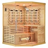 Artsauna Eck-Infrarotkabine Kiruna150 - Infrarotsauna mit Dual-Technologie, großer Glasfront & LED-Farblicht für 3 Personen - Wärmekabine 150x150