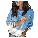 GEU Strickpullover Damen Pullover Gestreift Winterpullover Casual Stricken Sweater Lange Ärmel Pulli Farbblock Sweatshirt Elegant Jumper Rundhals Lose Oberteile Top