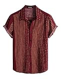 VATPAVE Herren Sommer Tropische Hemden Kurzarm Knopfleiste Aloha Hawaii-Hemden, Weinrot, M