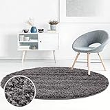 Hochflor Teppich Shaggy Einfarbig Anthrazit - 120x120 cm Rund - Flauschig & Weich - Wohnzimmerteppiche - Langflorteppich Schlafzimmer Uni M