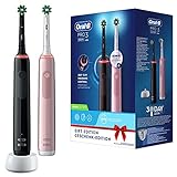 Oral-B PRO 3 3900 Elektrische Zahnbürste/Electric Toothbrush, Doppelpack, mit 3 Putzmodi und visueller 360° Andruckkontrolle für Zahnpflege, Designed by Braun, schwarz/pink