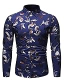 J.VER Herren Freizeithemden Langarm Paisley Smart Shirts Floral Designer Slim Fit Button Business Hochzeit Arbeit Party S-3XL, Marineblau -1, M