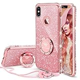 OCYCLONE iPhone X Hülle, iPhone XS Glitzer Handy Hülle mit Ring 360 Grad Ständer, Bling Diamant Dünne Sparkly Schützhülle für Mädchen Frauen iPhone X/iPhone XS Hülle - Rose G