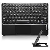 Bluetooth Tastatur Tragbare Wiederaufladbare Tastatur mit Touchpad für Alle iOS Android Windows PC Tablet Mac Smartphone,mit Tablettenständer (Deutsch Layout,Schwarz)