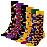 CNNIK 6 Paare Wadensocken für Herren, Cola Hamburg Pommes Frites Käse Wurst Multicolor Fashion Neuheit Lustige Cartoon Baumwollsock