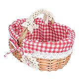 Cabilock Picknickkorb mit Liner Rattan Brotkorb Hand Gewebt Korb Rustikal Chic Obstkorb Hochzeit Blume Korb Sungies Organizer Rot 28X24
