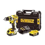 DeWalt XR 5 Ah Akku-Bohrschrauber (Akkubohrer mit zwei-Gang-Vollmetallgetriebe und bürstenlose Motor-Technologie, perfekt für Langzeiteinsätze / 1x Akkuschrauber Li-Ion 18 V + zwei Akkus), DCD791P2