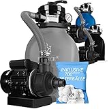 KESSER® Sandfilter Sandfilteranlage + 700g Filterbälle ersetzen 25kg Filtersand- Poolfilter 10 m³/h Filteranlage Filterkessel für Pool Schwimmbecken 4-Wege Ventil, einfache Steuerung, G