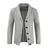 Suncolour Herren Slim Fit Button-Up Cardigan Herren Schalkragen Strickjacke Zopfstrick Pullover M