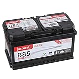 Accurat Autobatterie B85 Basic 12V 85Ah Kaltstartkraft, Starterbatterie Blei-Säure Ca-Technologie, hohe Startleistung geladen & wartungsfrei nach EN