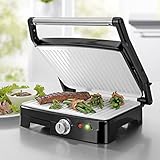 GOURMETmaxx 07277 Turbo-Kontaktgrill / Tischgrill XXL | Für Fettarmes Grillen | Keramik-Antihaftbeschichtung | 1.800 Watt | Schwarz-Weiß