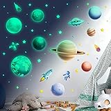 Leuchtsterne Selbstklebend Kinderzimmer Jungen Mädchen, Leuchtende Sterne Leuchten im Dunkeln Sternenhimmel Aufkleber Leuchtsticker Astronaut Planet Wandsticker Wandtattoo Leucht Wandaufkleb