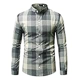 Herren Hemd Plaid Button Stehkragen Slim Fit Langarmshirt Freizeit Langarmhemd Bügelfreies Business Formale Anzug Party Hochzeit T Shirt Herren Herbst Tartan Pullover Verschluss Sweatshirts Top