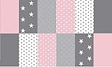 babrause® Stoffpaket Patchwork Baumwollstoffe 12 x (25x35cm) rosa grau weiß - Stoffe - Punkte, Sterne, Rauten, Pünktchen, S