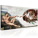 Topquadro XXL Wandbild, Leinwandbild 100x50cm, Die Erschaffung Adams - Michelangelo Italienische Renaissance, klassischer Stil - Panoramabild Keilrahmenbild, Bild auf Leinwand - Einteilig