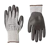AmazonCommercial – Arbeitshandschuhe mit Goldsilk und Polyurethan-Beschichtung, Schnittfestigkeit Stufe 5/D, für Mechaniker, Gartenarbeit, Bauarbeiten, Gr. L, Graumeliert/Schwarz, 1 