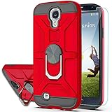 YmhxcY Schutzhülle für Galaxy S5, mit HD-Displayschutzfolie, 360 Grad drehbarer Ring, Ständer, zweilagig, stoßfest, für Samsung Galaxy S5 (I9600) ZS (ZS-Red)