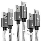 Gritin Micro USB Kabel, [3 Pack 1M+1.5M+2M] Nylon Micro USB Ladekabel Schnellladekabel Stabil & Beständig für Android Smartphones, Galaxy, HTC, Sony, Nex