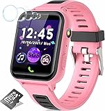 Kinder-Smartwatch für Jungen und Mädchen, Kinder-Smartwatch Telefon mit HD-Touchscreen, 14 Puzzle-Spiele, Anruf, SOS, Musik-Player, 12/24 Stunden, Kinder-Smartwatch Spielzeug (Pink)