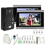 BOLORAMO 7-Zoll-WLAN-Video-Türklingelkamera, Kabelgebundene Türklingelkamera mit 2 Monitoren, Farb-TFT-LCD für TUYA APP-Passwort-Fingerabdruck-IC-Zugriffskontrollkarte(Schwarz)