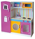 Leomark Multi Küche, Spielküche aus Holz - Pink Farbe - Holzküche für Kinder mit Wasserhahn, Funktionale Bunte Spielzeug, für Mädchen und Jungen, wunderschönes Design, Maße: 104 x 30 x 110 (Höhe)