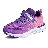 Laufschuhe Kinder Mädchen Sportschuhe Atmungsaktiv Leicht Turnschuhe Klettverschluss Outdoor Fitnessschuhe Sneakers für Gym Indoor Unisex-Kinder(Violett.YF644,36 EU)