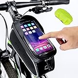 snawowo Fahrrad Rahmentasche wasserdichte Fahrradtasche Oberrohrtasche Handytasche mit Sonnenblende Kopfhörerloch TPU Touchscreen Fahrrad Handyhalter für Smartphones bis 6.5 Z