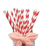 BOFA rot gestreifte Papierstrohhalme, 100% biologisch abbaubar, 20 cm lang, geeignet für Partys, Hochzeiten und Anlässe, 100 p