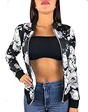 Worldclassca Damen Bomberjacke BLUMENPRINT Sommer Blumen BLÜTEN Flower Muster Bomber Jacke Retro Piloten Biker ÜBERGANGSJACKE Blouson Fliegerjacke KURZ MIT REIßVERSCHLUSS Zip Blogger (S/M, Muster#1)