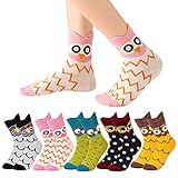 VDSOW Socken für Damen, 5 Paar Multipack Bunte Socken Tier Eulen Baumwollsocken Lustige Geschenk für Frauen Mädchen, Dicke Warmer Damen Baumwolle Wintersocken Weihnachten Geburtstag Geschenke 35-42