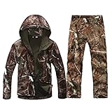 HANTONGHAO Taktische Softshell Camouflage Jacke Set Herren Armee Windjacke Wasserdichte Jagdbekleidung Set Military Outdoor Jacke - tree,XXL