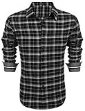 COOFANDY Hemden Herren kariert Regular fit Langarm Hemd frezeit für Herren Hemd（Schwarz，L）