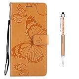 Grandoin Galaxy A5 2017 Hülle, Handyhülle im Brieftasche-Stil für Samsung Galaxy A5 2017 Handytasche PU Leder Flip Cover Schmetterling Muster Design Premium Book Case Schutzhülle Etui Case (Gelb)