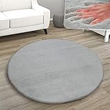 Paco Home Teppich Rund Fellteppich Kunstfell Plüsch Bettvorleger Shaggy Wohnzimmer Kinderzimmer, Grösse:Ø 100 cm Rund, Farbe:G