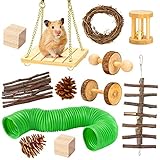 Eteng 12 Stück Hamster Kauspielzeug Naturholz Hamster Spielzeug und Zubehör Fun Tunnel für Hamster Meerschweinchen Chinchillas Rennmäuse Zahnpflege Backenzähne Sportspielzeug