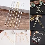 Haarnadeln zum Selbermachen, 110 x 2 mm, rohes Messing, goldfarben, U-Form, Haarnadeln, blanko, Basisfassung für Frauen, Haarschmuckherstellung, 10 Stück