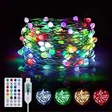 10M Bunt Lichterkette Innen, BSLED 16 RGB Farben 12 Modi USB Kupferdraht Wasserdicht IP65 Außen Farbwechsel LED Lichterkette bunt mit Fernbedienung, Warmes Weiß Deko Fairy Lights für W