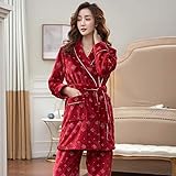 NUGKPRT Bademantel,Robe + Pants 2PC / Set Winter Herbst Paar Pyjamas Anzug Dicker Flanell Frauen Robe Sets Pyjamas XXL LX-88659