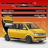 Auto-Dress® Seiten-Streifen Aufkleber Set/Dekor passend für VW T4, T5 & T6 Bus in Wunschfarbe - Motiv: Skyline Stadt Hannover Original (175 Shortbread, Langer Radstand)