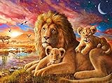 DIY 5D Diamant Gemälde Malen nach Zahlen Set, Löwe, Mutter und Kinder,5D Diamant Painting Diamant Malerei Kits Stickerei, Strass Kreuzstich Kunst Handwerk, Heimwanddekoration, 40 x 30