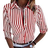 Heiß Herbst Hemd Damen Hevoiok Langarmshirt Mode Lose Taste Gestreift Hemdbluse Oberteile Langarm Bluse T-Shirt Tops (Multicolor, L)