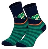 Piarini 2 Paar Kinder Stoppersocken ABS Socken Anti Rutschsocken Noppen Baumwolle Jungen Mädchen Blau Gecko Gr. 35 36 37 38