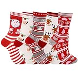 Legendog 5 Paare Weihnachtssocken, Unisex weiche Baumwollsocken/Warm Weihnachten Socken für Männer und F