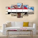 XZWYB 5 Teilig Leinwandbilder Bild Auf Leinwand Wandbild Kunstdruck Wanddeko Jemen-Flagge mit Pfeil auf der Straße Wohnkultur Modulare Wand Wohnzimmer Deko Abstrakt Modern Leinwandbild 5 Stück