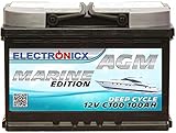 AGM Batterie 100AH Electronicx Marine Edition Boot Schiff Versorgungsbatterie 12V Akku Deep Bootsbatterie Autobatterie Solarbatterie Solar B