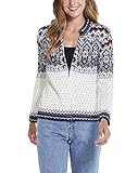 Invisible World Damen 100% Alpaka Skandinavischer Strickjacke – Rundhals Cardigan mit halber Reißverschluss - Astrid -M