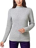 Walbusch Damen Cashmino Pullover Nahtlos einfarbig Grau Melange 38