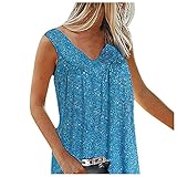 Locker Tops Damen Hippie Blumendruck V-Ausschnitt Extrem Große Größen Lose Tank Top Sommer Luftig Oberteile Ärmellos Bohemian Geblühmte T-Shirt Bügelshirts Weste für Mollig