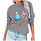 TTWOMEN Weihnachten Damen Rundhals Langarm Pullover Casual Weihnachtsmann Gedruckt Loose Fit Bluse Pullover S